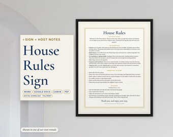 Airbnb House Rules Sign, Editable Canva and Word, Printable Vacation Rental Rules and Checkout Instructions