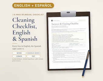Bilingual Airbnb Cleaning Checklist English Spanish, Lista de Limpieza, Editable Canva and Word, Turnover