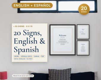 Bilingual Airbnb Signs Pack English Spanish, 20 Signs, Editable Canva and Word, Letreros, Wi-Fi, Checkout, Pool Rules