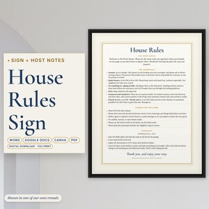 Airbnb House Rules Sign, Editable Canva and Word, Printable Vacation Rental Rules and Checkout Instructions image 1