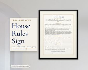 Airbnb House Rules Sign, Editable Canva and Word, Printable Vacation Rental Rules and Checkout Instructions
