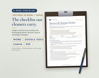 Airbnb Cleaning Checklist for Cleaners, Turnover Checklist, Vacation Rental Cleaning SOP, Vrbo Short Term Rental, Editable Word, Canva