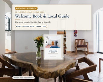 Bilingual Airbnb Welcome Book English Spanish, Libro de Bienvenida, House Manual and Local Guide, Vrbo Short Term Rental, Word, Canva