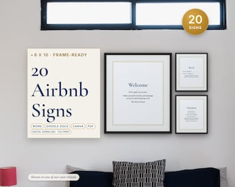 Airbnb Signs Pack, 20 Printable Vacation Rental Signs, Editable Canva and Word, Wi-Fi, Checkout, Pool Rules