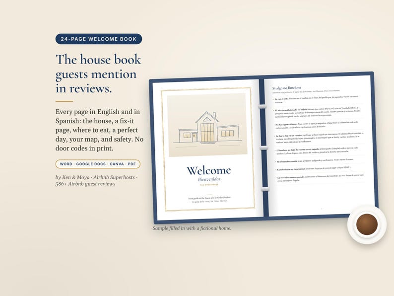 Bilingual Airbnb Welcome Book English Spanish, Libro de Bienvenida, House Manual and Local Guide, Vrbo Short Term Rental, Word, Canva bild 2