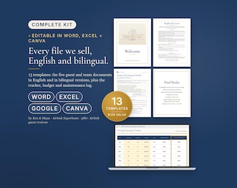Complete Airbnb Host Kit, English and Bilingual Spanish, Every Template, Welcome Book, Rules, Checklist, Signs, Vrbo Short Term Rental