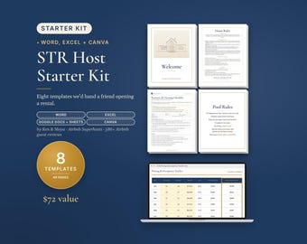 Airbnb Host Bundle, Starter Kit, Editable Canva and Word Templates, Welcome Book, House Rules, Checklist, Signs