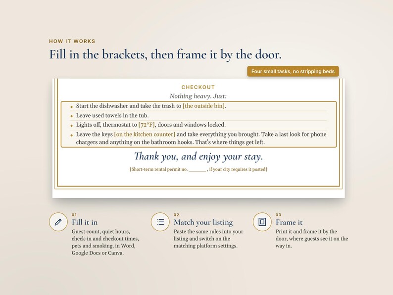 Airbnb House Rules Sign, Editable Canva and Word, Printable Vacation Rental Rules and Checkout Instructions image 6
