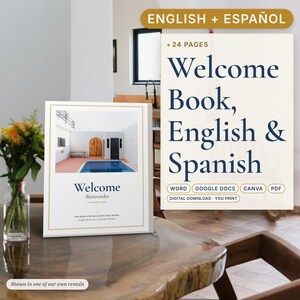 Bilingual Airbnb Welcome Book English Spanish, Libro de Bienvenida, House Manual and Local Guide, Canva and Word