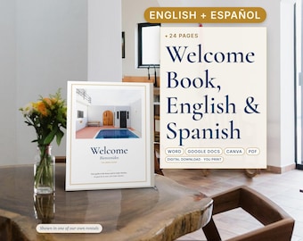 Bilingual Airbnb Welcome Book English Spanish, Libro de Bienvenida, House Manual and Local Guide, Canva and Word