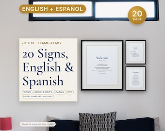 Bilingual Airbnb Signs Pack English Spanish, 20 Signs, Editable Canva and Word, Letreros, Wi-Fi, Checkout, Pool Rules