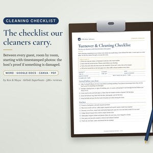 Airbnb Cleaning Checklist, Turnover Checklist for Cleaners, Editable Word & Google Docs, Vacation Rental Cleaning SOP 画像 1