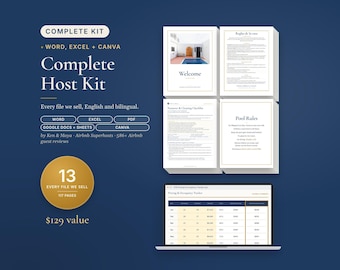 Airbnb Template Bundle, Complete Host Kit in English and Bilingual Spanish, Editable Canva and Word, Welcome Book