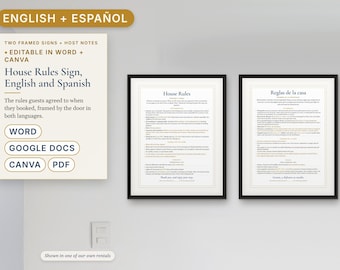 Bilingual Airbnb House Rules Sign English Spanish, Reglas de la Casa, Vacation Rental Rules, Vrbo Short Term Rental, Editable Word, Canva