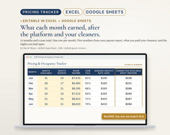 Airbnb Pricing and Occupancy Tracker Spreadsheet, Vacation Rental Income Tracker, ADR RevPAR, Vrbo Short Term Rental, Excel, Google Sheets