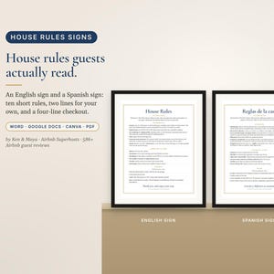 Placa bilíngue com as regras da casa do Airbnb (inglês e espanhol), Reglas de la Casa, editável em Canva e Word, para imprimir. imagem 2