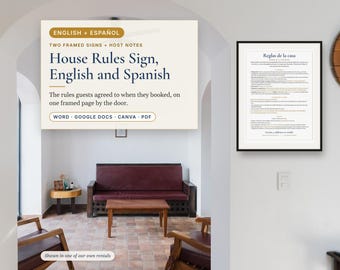 Bilingual Airbnb House Rules Sign English Spanish, Reglas de la Casa, Vacation Rental Rules, Vrbo Short Term Rental, Editable Word, Canva