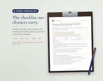 Airbnb Cleaning Checklist for Cleaners, Turnover Checklist, Vacation Rental Cleaning SOP, Vrbo Short Term Rental, Editable Word, Canva