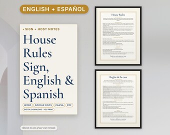 Bilingual Airbnb House Rules Sign English Spanish, Reglas de la Casa, Editable Canva and Word, Printable