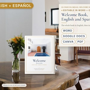 Bilingual Airbnb Welcome Book English Spanish, Libro de Bienvenida, House Manual and Local Guide, Vrbo Short Term Rental, Word, Canva bild 1