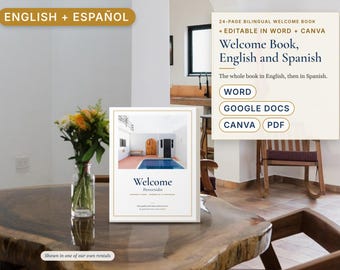Bilingual Airbnb Welcome Book English Spanish, Libro de Bienvenida, House Manual and Local Guide, Vrbo Short Term Rental, Word, Canva