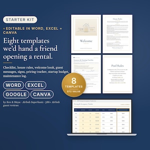 Airbnb Host Bundle, STR Host Starter Kit, Welcome Book, House Rules, Cleaning Checklist, Guest Messages, Signs, Spreadsheets, Word, Canva image 1