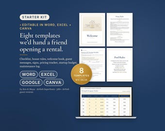 Airbnb Host Bundle, STR Host Starter Kit, Welcome Book, House Rules, Cleaning Checklist, Guest Messages, Signs, Spreadsheets, Word, Canva