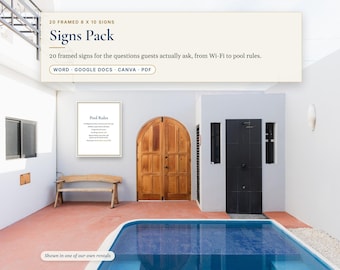 Airbnb Signs Bundle, 20 Printable Vacation Rental Signs, Wi-Fi, Checkout, Pool Rules, Quiet Hours, Vrbo Short Term Rental, Word, Canva