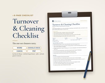 Airbnb Cleaning Checklist for Cleaners, Turnover Checklist, Editable Canva and Word, Vacation Rental Cleaning SOP