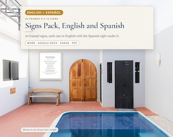 Bilingual Airbnb Signs English Spanish, 20 Printable Vacation Rental Signs, Letreros, Wi-Fi, Pool Rules, Vrbo Short Term Rental, Canva