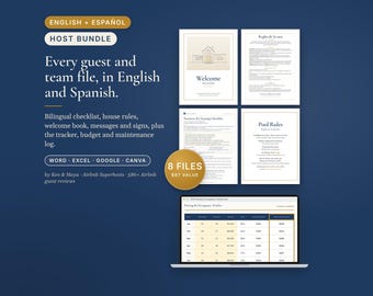 Bilingual Airbnb Host Bundle English Spanish, Welcome Book, House Rules, Cleaning Checklist, Messages, Signs, Vrbo Short Term Rental
