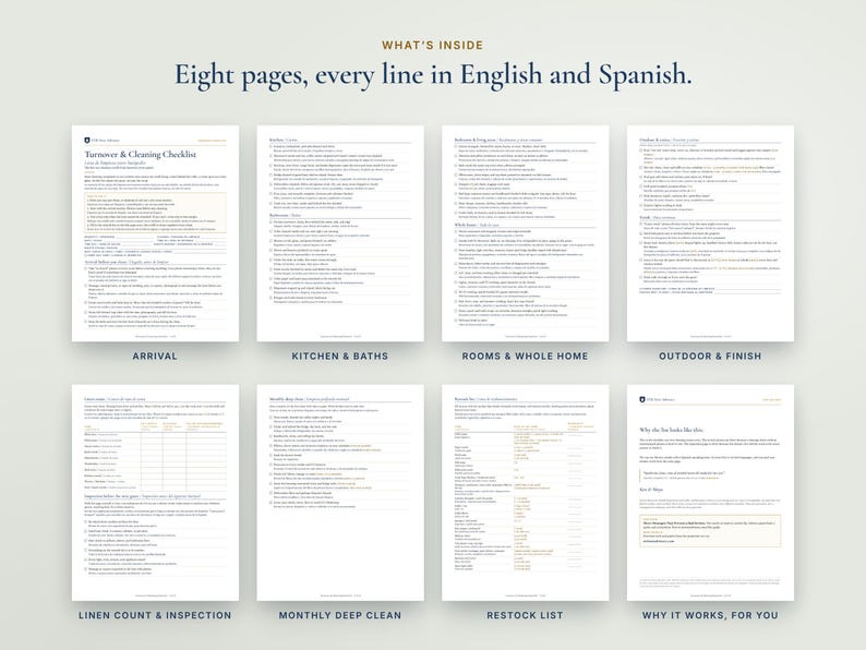 Bilingual Airbnb Cleaning Checklist English Spanish, Lista de Limpieza, Turnover Checklist for Spanish Speaking Cleaners, Vrbo, Word imagen 2
