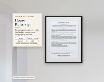 Airbnb House Rules Sign, Editable Canva and Word, Printable Vacation Rental Rules and Checkout Instructions