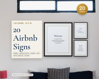 Airbnb Signs Pack, 20 Printable Vacation Rental Signs, Editable Canva and Word, Wi-Fi, Checkout, Pool Rules