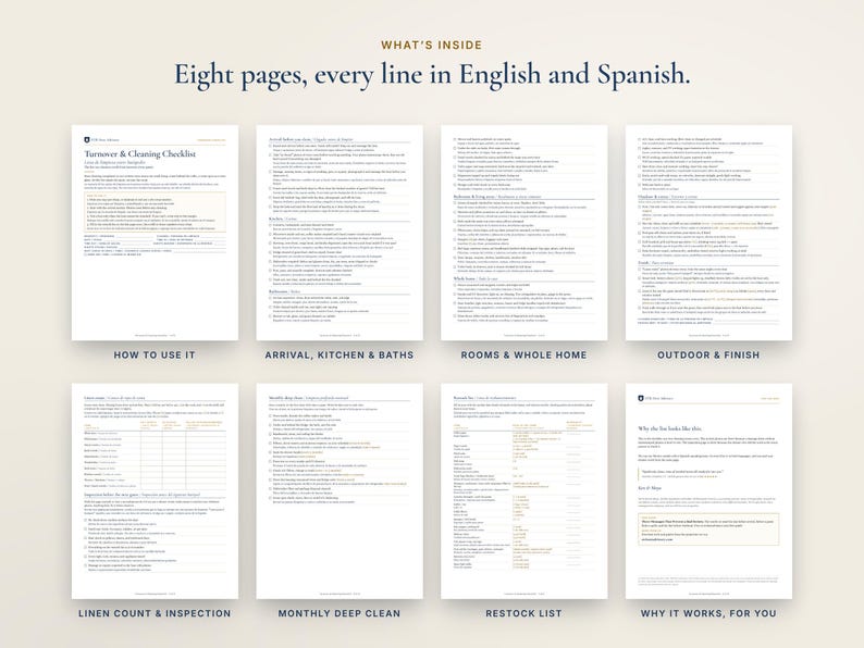 Bilingual Airbnb Cleaning Checklist English Spanish, Lista de Limpieza, Turnover Checklist for Cleaners afbeelding 2