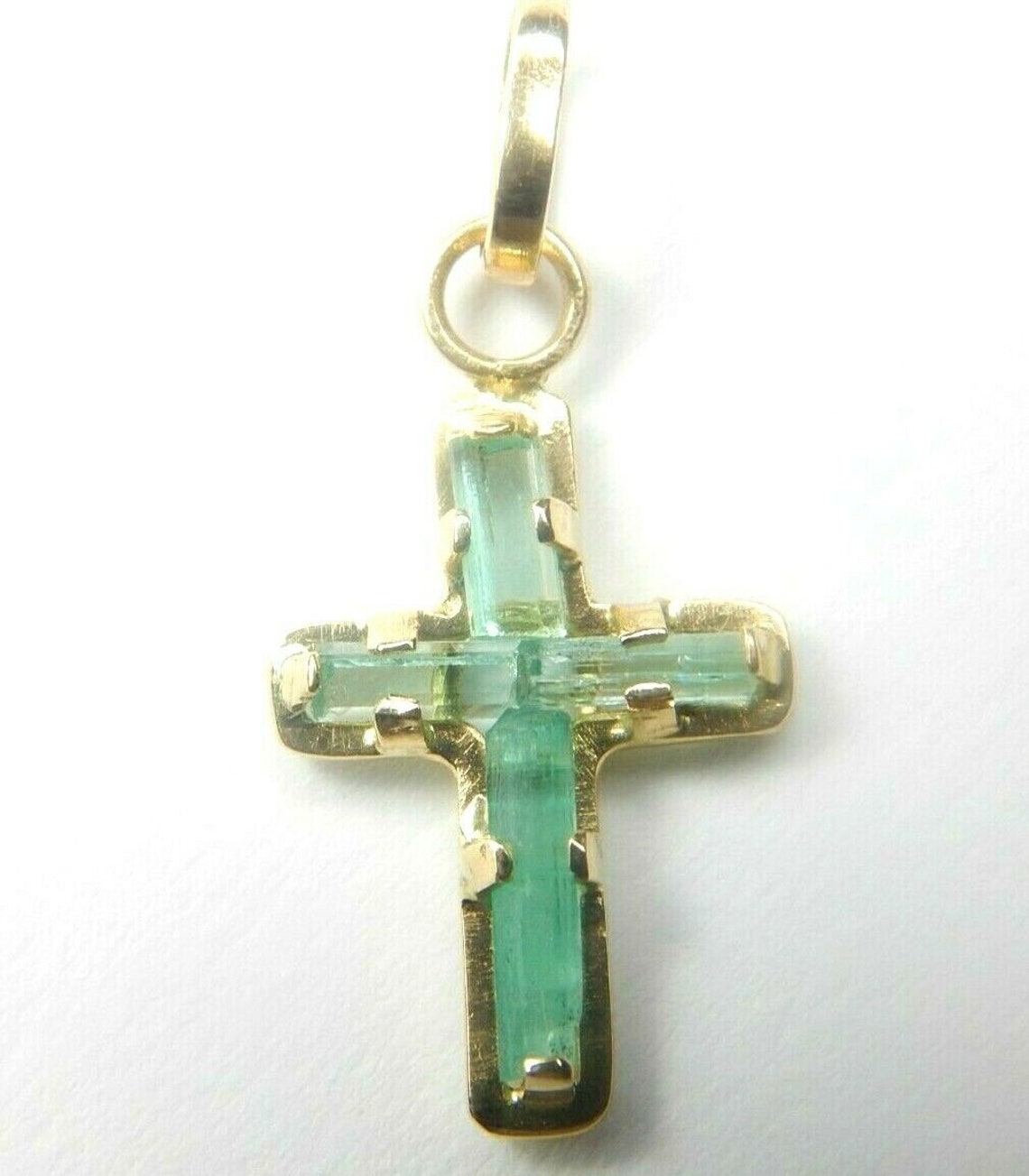 Colombian Emerald Cross Pendant 0.85 Cts 18K Yellow Gold - Etsy