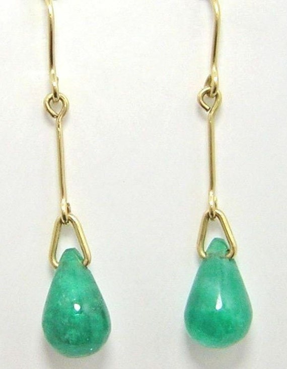 Colombian Emerald Earrings Cabochon Pear shape 7.… - image 1