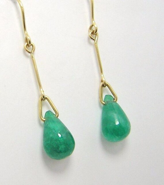 Colombian Emerald Earrings Cabochon Pear shape 7.… - image 3