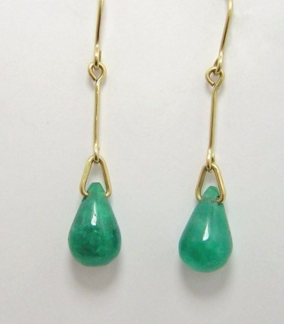 Colombian Emerald Earrings Cabochon Pear shape 7.… - image 5