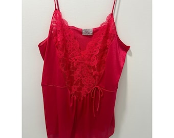 Vintage Cine Star Red Lace Bodysuit Lingerie Top Large Made in USA J6522B