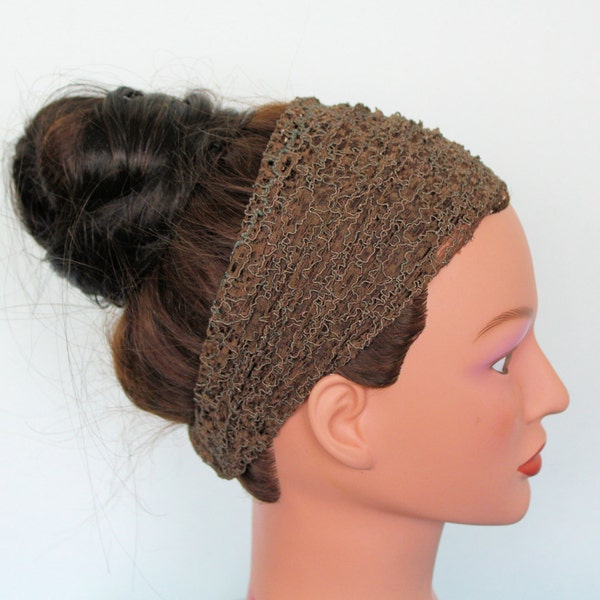 brown Stretchy Wide Lace Yoga headband, fitness headband, Hair band Turban head scarf Head wrap bandana