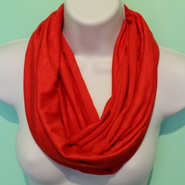 light weight red infinity scarf, jersey scarf, nomad cowl, fall scarf, winter scarf, red circle scarf