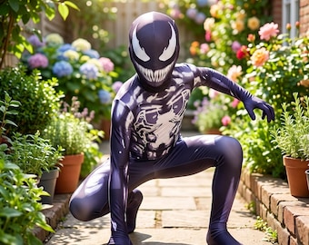 Barn Venom Bodysuit | Svartvit Spider-Man Cosplay Jumpsuit (Pojkar Flickor)