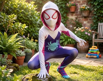 Kids Gwen 3 Mesh Bodysuit | Dark Suit | Halloween Cosplay Jumpsuit | Full Body Suit for Boys Girls | Dress Up Gift