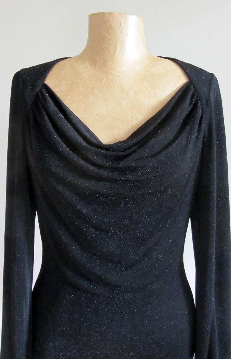 Cowl Neck Blouse Black Sparkling Jersey Drapy Top Long | Etsy