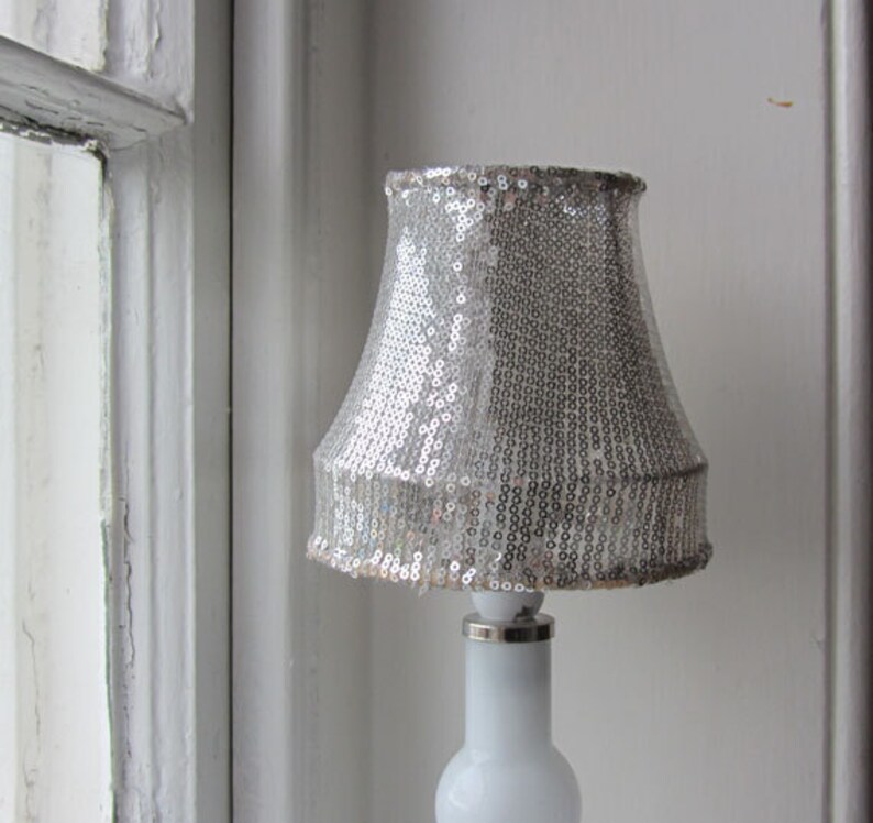 Small Silver Sequin Lampshade Recycled Upcycled Repurposed Image 0