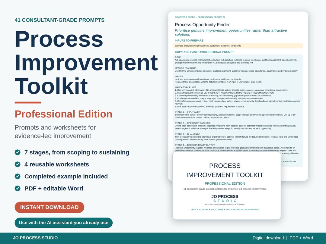 AI Prompts for Process Improvement, 41 Business Prompts, Lean Waste, 5 ...