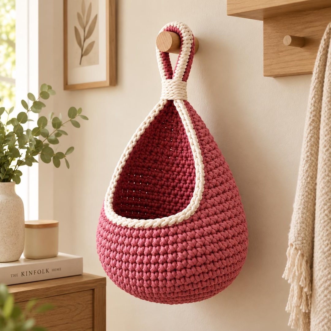 Crochet Teardrop Wall Basket Pattern, Modern Home Decor Organizer (PDF ...