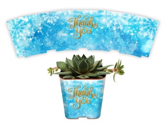 Custom 2" Succulent Wraps, Snowy Thank You - Wood, Perfect to Customize your Party Favors or Gifts for a Bridal or Baby Shower, Frozen.