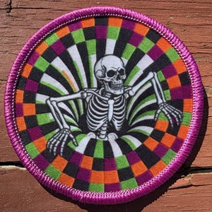 7,6 cm Hypnotisch Skelet Patch: Rond Halloween Vortex Design